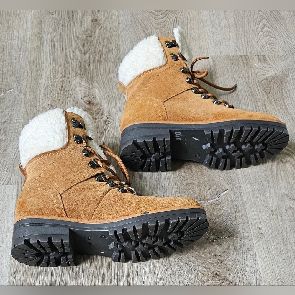 Marc Fisher Tan Suede Sherpa-Lined Lace-Up Winter Boots – Size 8M - Picture 10 of 12